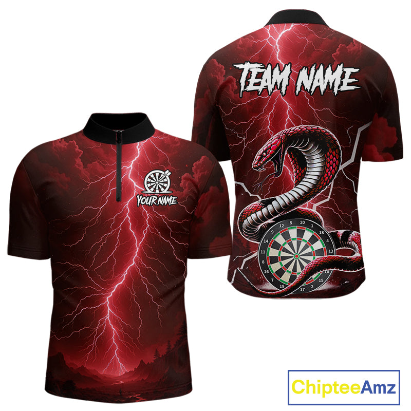 Red Lightning Thunder Cobra Darts Shirt For Men Custom Darts League Team Jersey Polo & 1/4 Zip TDM4894