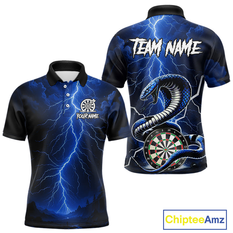 Blue Lightning Thunder Cobra Darts Shirt For Men Custom Darts League Team Jersey Polo & 1/4 Zip TDM4895