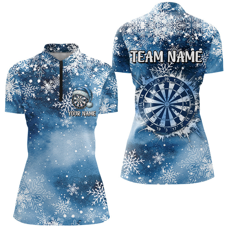 Personalized Christmas Dart Jerseys For Women Custom Blue Snowflake Pattern Dart Team Shirts TDM2859