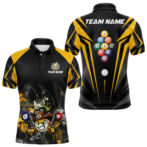 Funny 9 Ball Cowhand Billiard Shirts For Men Custom Yellow Black 9 Ball Pool Billiard Jerseys TDM3106