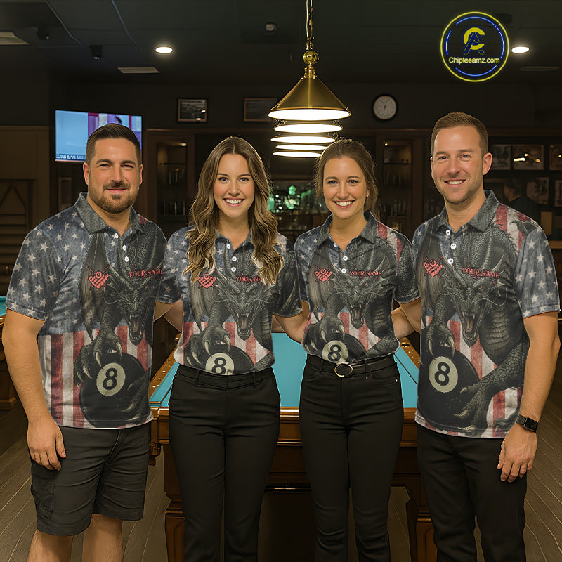 Personalized Vintage American Flag Dragon Billiard Shirt For Women, 8 Ball Pool Billiard Team Jerseys TDM5592