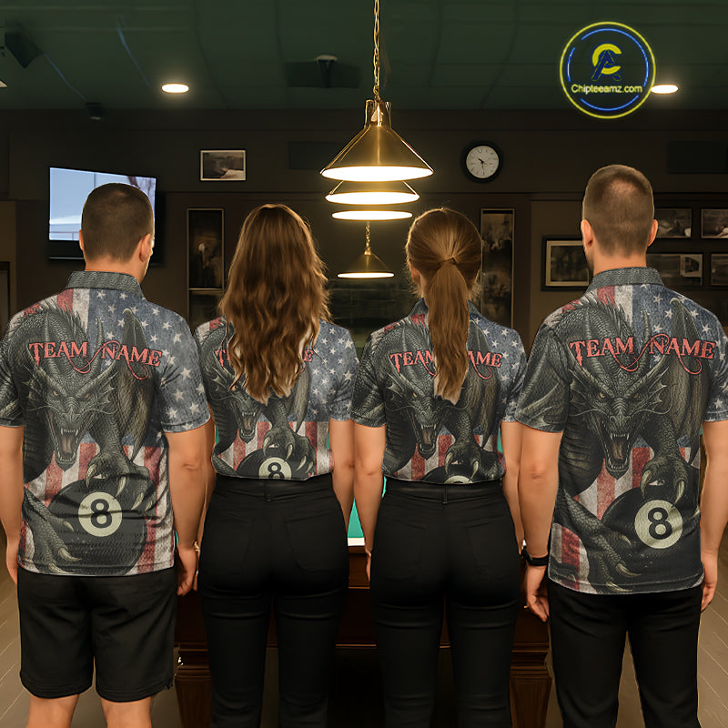 Personalized Vintage American Flag Dragon Billiard Shirt For Women, 8 Ball Pool Billiard Team Jerseys TDM5592