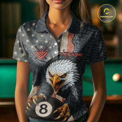Personalized Vintage American Flag Eagle Billiard Shirt For Women, 8 Ball Pool Billiard Team Jerseys TDM5593