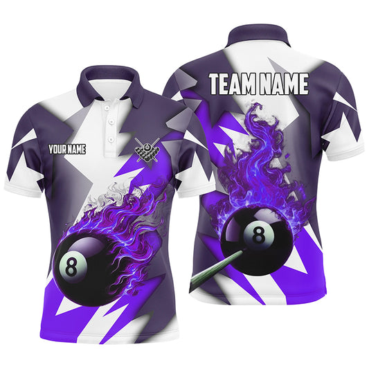 Personalized Purple Flaming 8 Ball Pool Jerseys Men Polo Shirts, Best Team League Billiard Shirts TDM1009