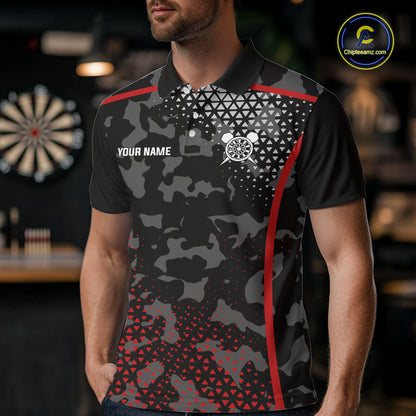 Black And Red Camo Dart Shirt With Pocket Option For Men Custom Dart Jersey TDM5829
