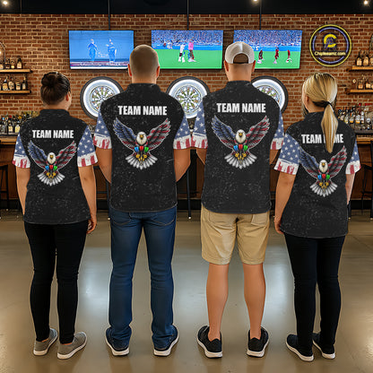 Personalized Grunge US Flag Eagle Darts Shirt For Women, Patriotic Darts Team Jersey Polo & 1/4 Zip TDM5831