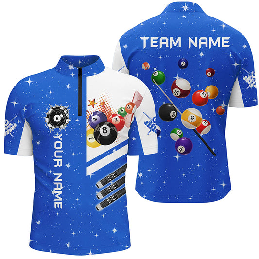 Personalized Blue 3D Billiard Balls Men Quarter-Zip Shirts, Billiard Team League Jerseys TDM1162