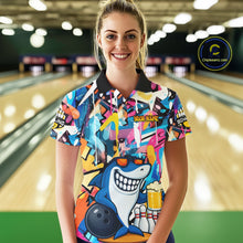 Load image into Gallery viewer, Funny Shark Colorful Graffiti Bowling Shirts For Women, Best Bowling Team Jersey Polo &amp; 1/4 Zip TDM6208