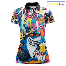Load image into Gallery viewer, Funny Shark Colorful Graffiti Bowling Shirts For Women, Best Bowling Team Jersey Polo &amp; 1/4 Zip TDM6208