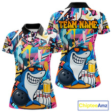 Load image into Gallery viewer, Funny Shark Colorful Graffiti Bowling Shirts For Women, Best Bowling Team Jersey Polo &amp; 1/4 Zip TDM6208