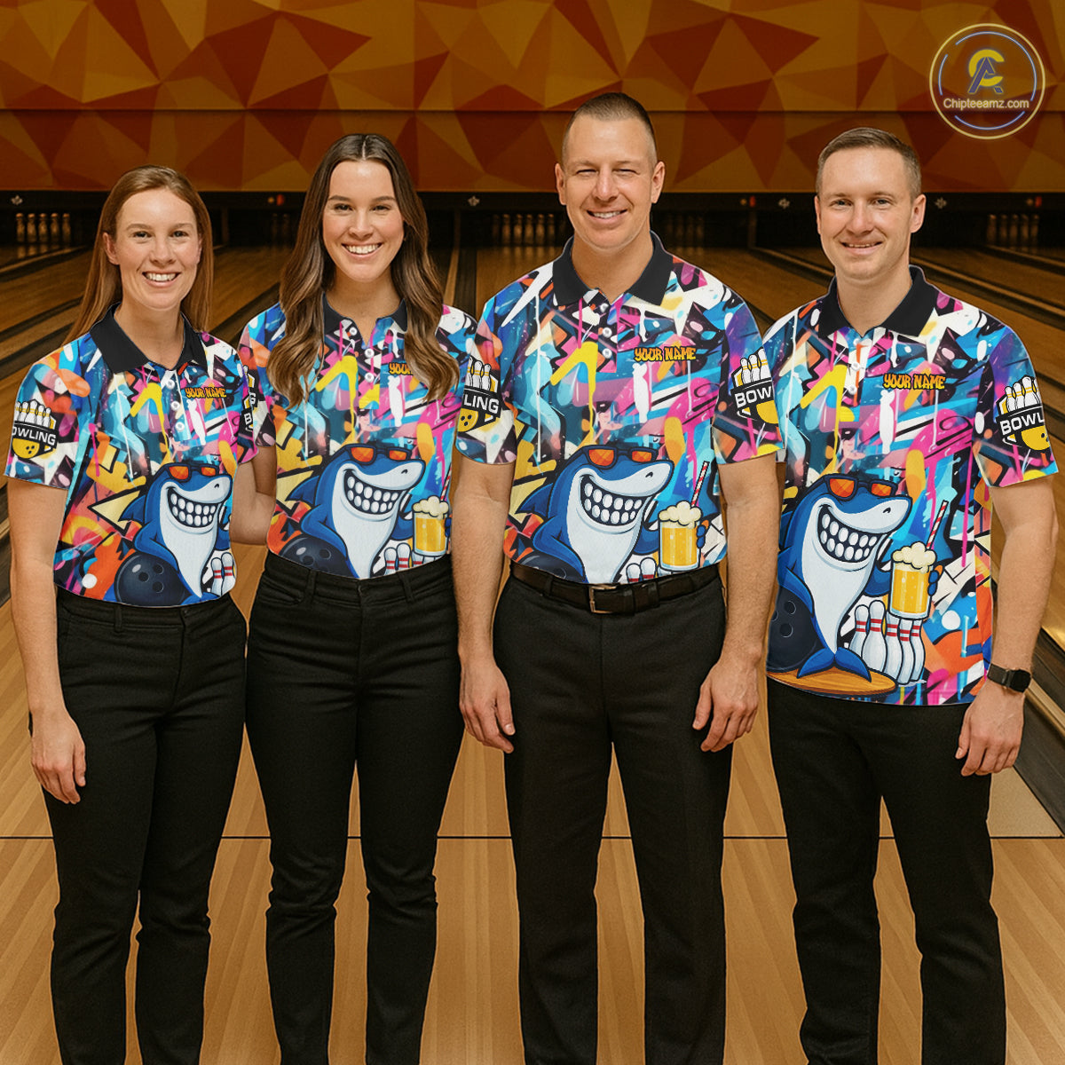 Funny Shark Colorful Graffiti Bowling Shirts For Women, Best Bowling Team Jersey Polo & 1/4 Zip TDM6208