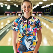 Load image into Gallery viewer, Funny Shark Colorful Graffiti Bowling Shirts For Women, Best Bowling Team Jersey Polo &amp; 1/4 Zip TDM6208