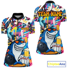 Load image into Gallery viewer, Funny Shark Colorful Graffiti Bowling Shirts For Women, Best Bowling Team Jersey Polo &amp; 1/4 Zip TDM6208