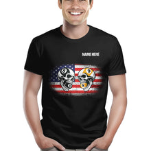 Load image into Gallery viewer, Funny Skull Billiard 8 Ball &amp; 9 Ball Pool T-Shirts Custom Grunge American Flag Billiard Shirts TDM3932