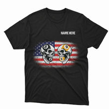 Load image into Gallery viewer, Funny Skull Billiard 8 Ball &amp; 9 Ball Pool T-Shirts Custom Grunge American Flag Billiard Shirts TDM3932