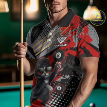 Load image into Gallery viewer, Custom Red Funny Cat Billiard Shirt For Men, Personalized 8 Ball Pool Team Jersey Polo &amp; 1/4 Zip TDM6441