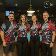 Load image into Gallery viewer, Custom Red Funny Cat Billiard Shirt For Men, Personalized 8 Ball Pool Team Jersey Polo &amp; 1/4 Zip TDM6441
