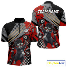 Load image into Gallery viewer, Custom Red Funny Cat Billiard Shirt For Men, Personalized 8 Ball Pool Team Jersey Polo &amp; 1/4 Zip TDM6441