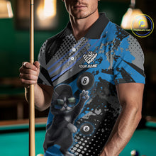 Load image into Gallery viewer, Custom Blue Funny Cat Billiard Shirt For Men, Personalized 8 Ball Pool Team Jersey Polo &amp; 1/4 Zip TDM6442