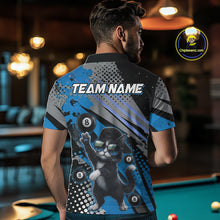 Load image into Gallery viewer, Custom Blue Funny Cat Billiard Shirt For Men, Personalized 8 Ball Pool Team Jersey Polo &amp; 1/4 Zip TDM6442