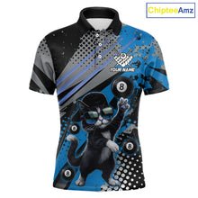 Load image into Gallery viewer, Custom Blue Funny Cat Billiard Shirt For Men, Personalized 8 Ball Pool Team Jersey Polo &amp; 1/4 Zip TDM6442