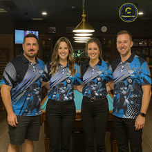 Load image into Gallery viewer, Custom Blue Funny Cat Billiard Shirt For Men, Personalized 8 Ball Pool Team Jersey Polo &amp; 1/4 Zip TDM6442