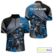 Load image into Gallery viewer, Custom Blue Funny Cat Billiard Shirt For Men, Personalized 8 Ball Pool Team Jersey Polo &amp; 1/4 Zip TDM6442