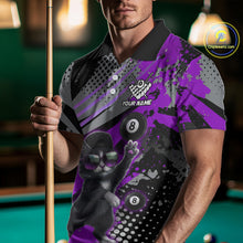 Load image into Gallery viewer, Custom Purple Funny Cat Billiard Shirt For Men, Personalized 8 Ball Pool Team Jersey Polo &amp; 1/4 Zip TDM6443