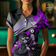 Load image into Gallery viewer, Custom Purple Funny Cat Billiard Shirt For Women, Personalized 8 Ball Pool Team Jersey Polo &amp; 1/4 Zip TDM6443
