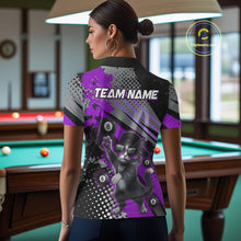 Load image into Gallery viewer, Custom Purple Funny Cat Billiard Shirt For Women, Personalized 8 Ball Pool Team Jersey Polo &amp; 1/4 Zip TDM6443