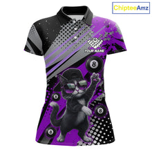 Load image into Gallery viewer, Custom Purple Funny Cat Billiard Shirt For Women, Personalized 8 Ball Pool Team Jersey Polo &amp; 1/4 Zip TDM6443
