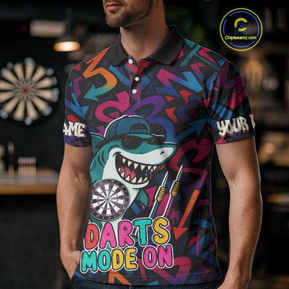 Darts Mode On Funny Shark Graffiti Style Custom Dart Shirts For Men, Dart Jersey Best Darts Outfit TDM4093