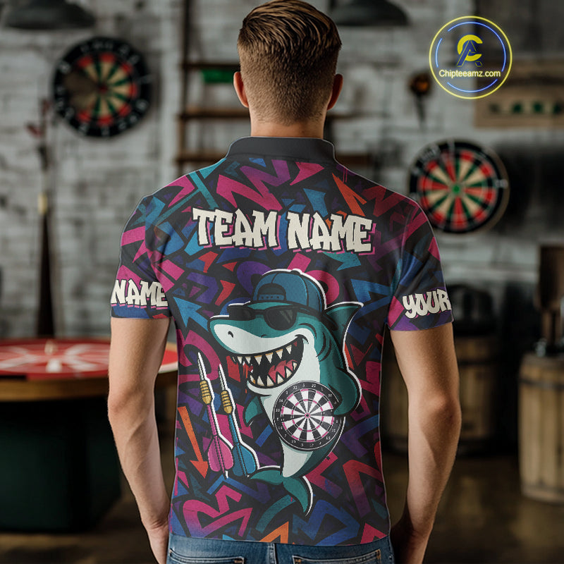 Darts Mode On Funny Shark Graffiti Style Custom Dart Shirts For Men, Dart Jersey Best Darts Outfit TDM4093