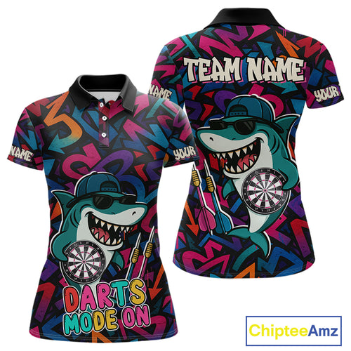 Darts Mode On Funny Shark Graffiti Style Custom Dart Shirts For Women, Dart Jersey Best Darts Outfit TDM4093