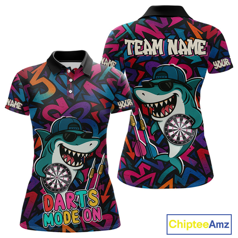 Darts Mode On Funny Shark Graffiti Style Custom Dart Shirts For Women, Dart Jersey Best Darts Outfit TDM4093