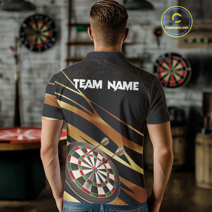 Black And Gold Dart Shirts For Men Custom 3D Dartboard Jersey, Darts Team Polo & Quarter Zip TDM4094