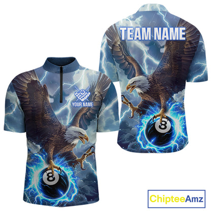Men’s blue thunder lightning eagle billiard quarter zip shirt for tournaments and team matches.