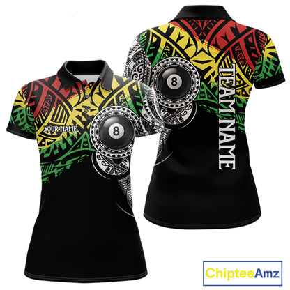 Custom tribal 8 ball pool jersey for women with bold billiard graphics and team style.