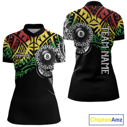 Women’s tribal 8 ball billiard quarter zip shirt designed for tournaments and team matches.