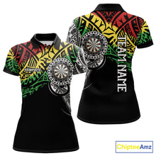 Load image into Gallery viewer, Custom tribal darts polo jersey for women with bold graphics and personalized player name style.