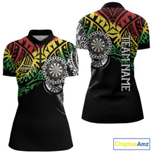Load image into Gallery viewer, Women’s tribal darts quarter zip jersey with custom team branding for competitive matches.