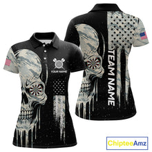 Load image into Gallery viewer, Grunge Camo Skull American Flag Dart Shirt For Women Custom Patriotic Dart Jersey Team Polo, 1/4 Zip TDM4277