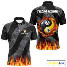Load image into Gallery viewer, Personalized Flame Ying And Yang 8 Ball &amp; 9 Ball Billiard Shirt For Men, Funny Pool Team Jerseys TDM4278