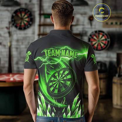 Personalized Green Icy Lightning Darts Shirt For Men Custom Dart League Team Jersey Polo & 1/4 Zip TDM4464