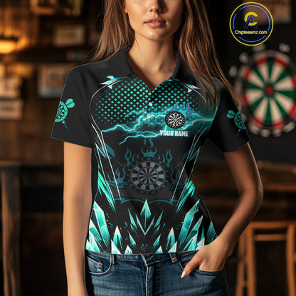 Personalized Turquoise Icy Lightning Darts Shirt For Women Custom Dart League Jersey Polo & 1/4 Zip TDM4466