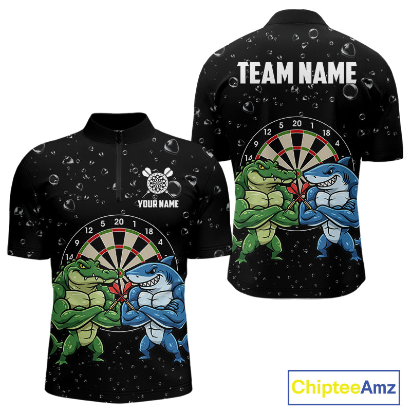 Personalized Funny Shark And Alligator Darts Shirt For Men Custom Darts Team Jersey, Darts Gifts TDM4900