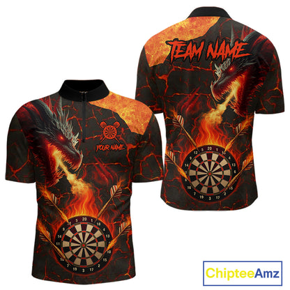 Personalized Fire Flame Dragon Darts Shirt For Men Custom Darts League Jersey Team Polo & 1/4 Zip TDM4902