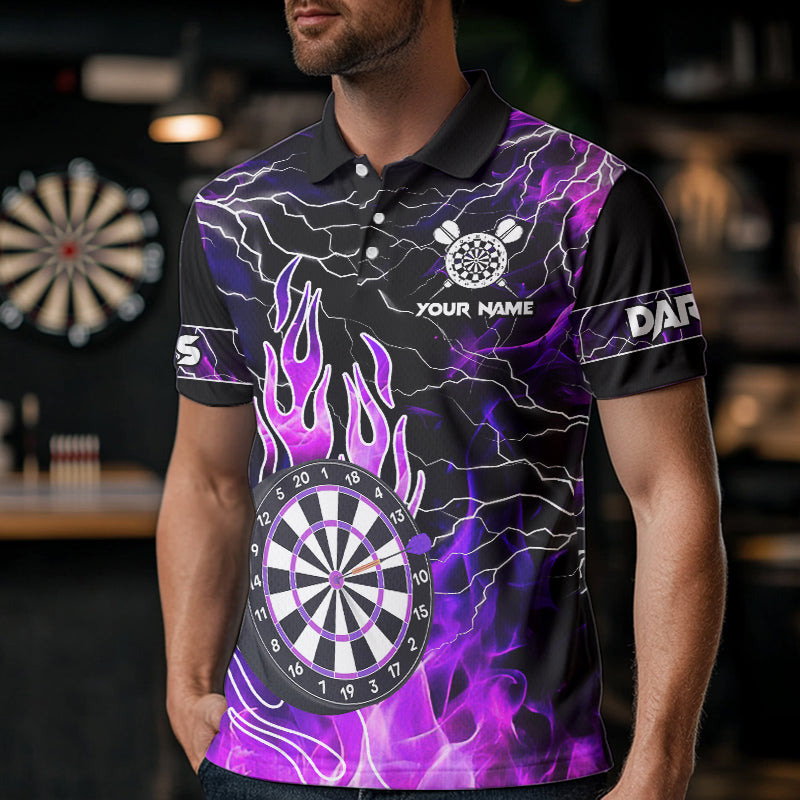 Purple Dart Board Fire Flame Custom Eagle Dart Shirts For Men, Thunder Lightning Dart Team Jerseys TDM2877