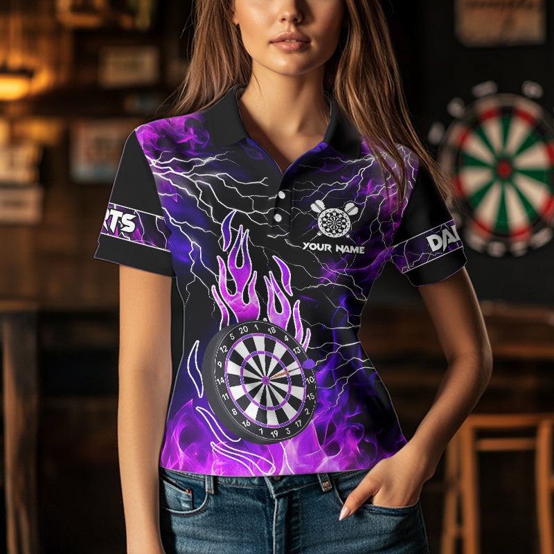 Purple Dart Board Fire Flame Custom Eagle Dart Shirts For Women, Thunder Lightning Dart Team Jerseys TDM2877