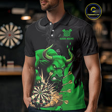 Load image into Gallery viewer, Black And Green Funny Bull Darts Shirt For Men Custom Dart Jersey Team Polo &amp; 1/4 Zip TDM5123